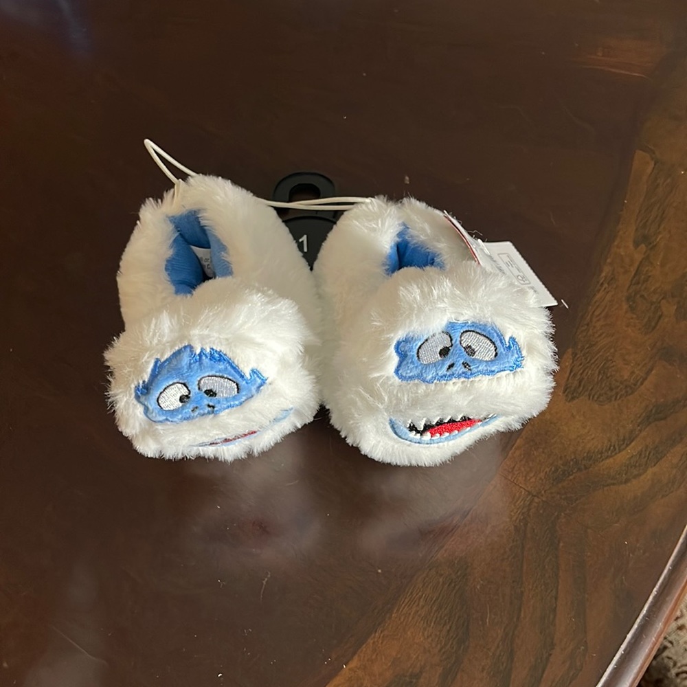 NEW RUDOLP RED-NOSED REINDEER BABY  SNOWMAN 3D SLIPPER COLOR WHITE AND BLUE